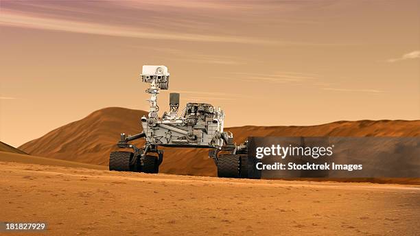 artist's concept of nasa's mars science laboratory curiosity rover, a mobile robot for investigating mars' past or present ability to sustain microbial life.  - 好奇心点のイラスト素材／クリップアート素材／マンガ素材／アイコン素材