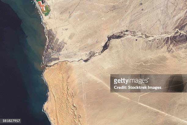 satellite image of the swakop river in the western part of namibia. - africa from space stock pictures, royalty-free photos & images
