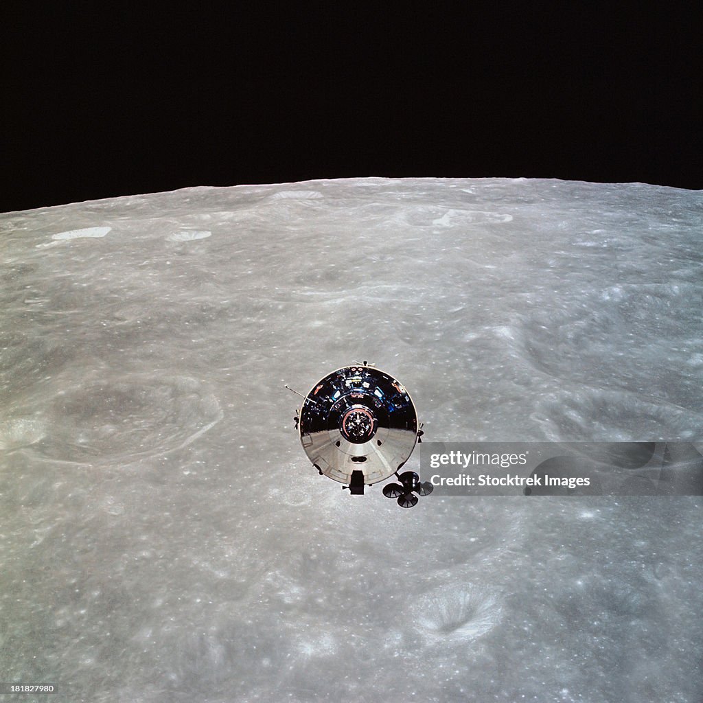 The Apollo 10 Command and Service Modules in lunar orbit.