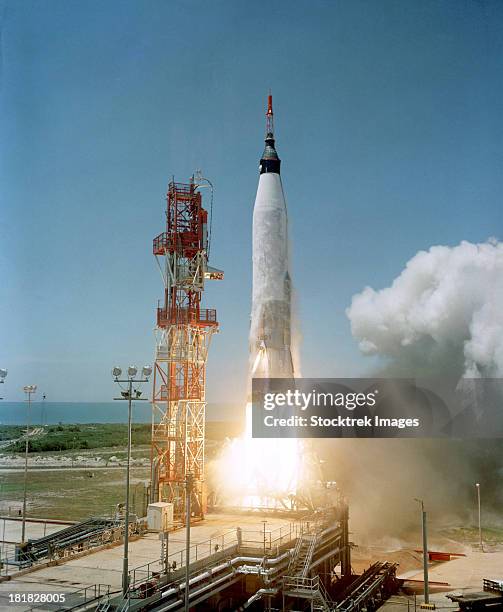 april 25, 1961 - view of the mercury-atlas 3 liftoff from cape canaveral, florida. - 1961 stock pictures, royalty-free photos & images