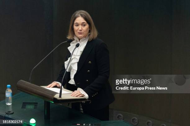 The delegate of Culture, Tourism and Sports of the Madrid City Council and PP councilor, Marta Rivera de la Cruz, speaks during an ordinary plenary...