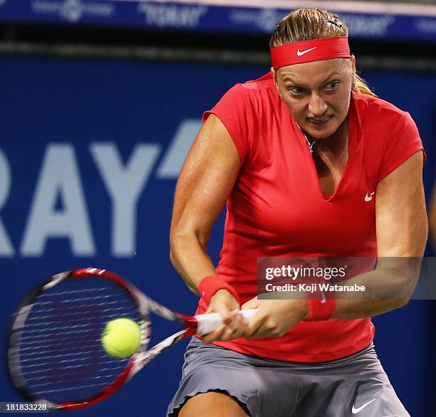 Petra Kvitova of Czech Republic in action during her women's singles third round match against Madison Keys of the United States during day five of...