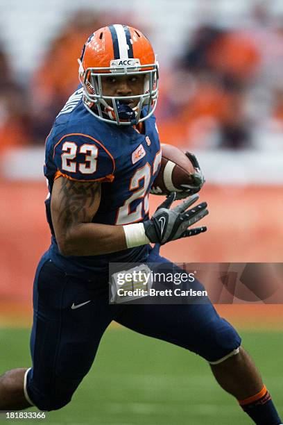 Prince-Tyson Gulley of Syracuse Orange carries the ball against Wagner Seahawks on September 14, 2013 at the Carrier Dome in Syracuse, New York....