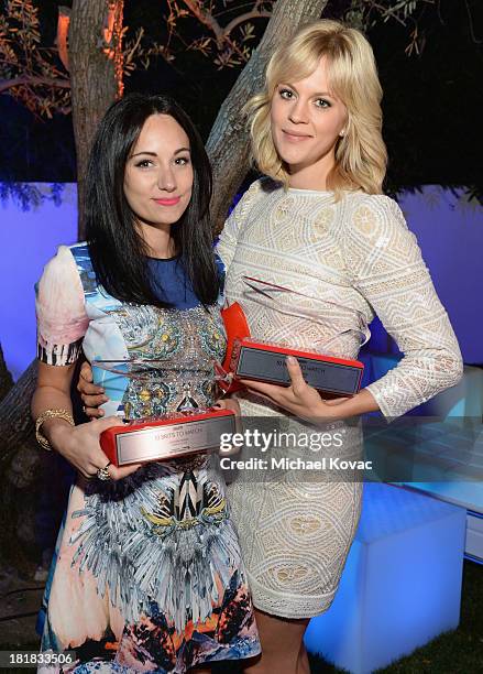 Musician Lauren Harris and actress Georgia King attend British Airways and Variety Celebrate The Inaugural A380 Service Direct from Los Angeles to...