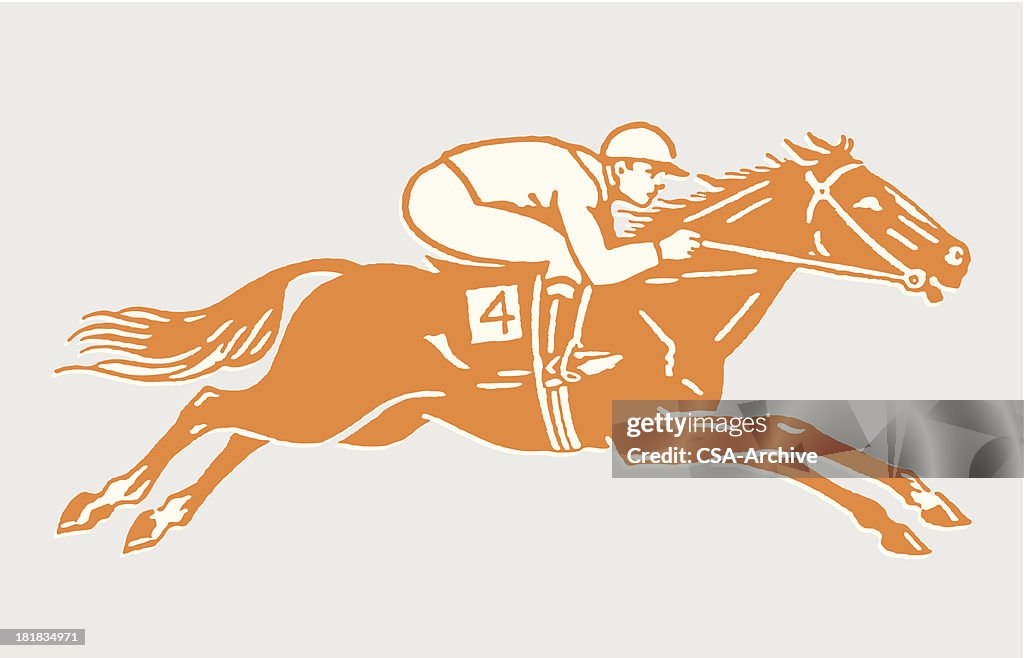 Jockey auf Rennpferd in Aktion
