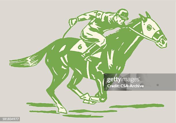jockey auf pferd im rennen - horse racing stock-grafiken, -clipart, -cartoons und -symbole