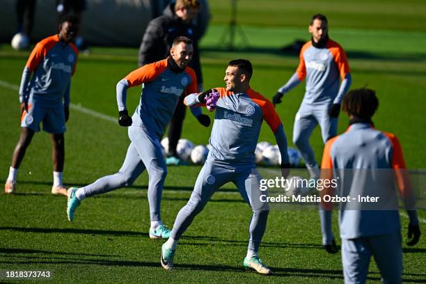 Lautaro Martinez of FC Internazionale in action during the FC Internazionale training session at the club's training ground Suning Training Center on...