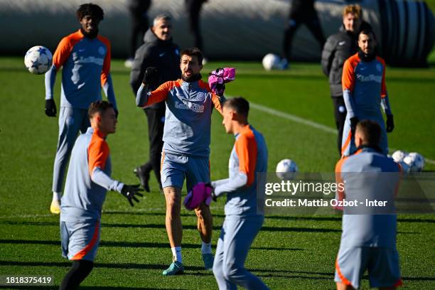 Francesco Acerbi of FC Internazionale in action during the FC Internazionale training session at the club's training ground Suning Training Center on...