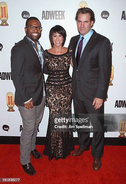 Comedian Baratunde Thurston, ADWEEK Publisher Suzan Gursoy and Adweek executive editor James Cooper attend 2013 ADWEEK Brand Genius Awards at...