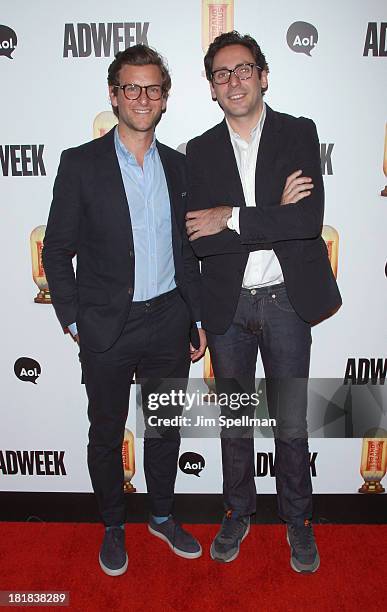 Co-Founders and Co-CEOs at Warby Parker Dave Gilboa and Neil Blumenthal attend 2013 ADWEEK Brand Genius Awards at Capitale on September 25, 2013 in...