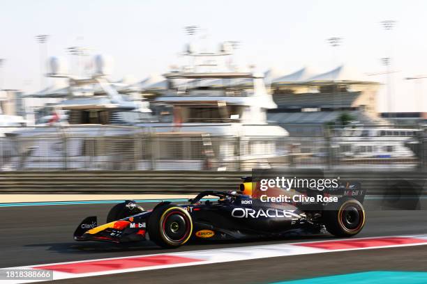 Jake Dennis of Great Britain driving the Oracle Red Bull Racing RB19 on track during Formula 1 testing at Yas Marina Circuit on November 28, 2023 in...