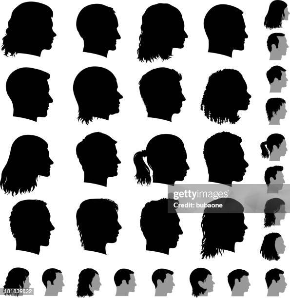 illustrations, cliparts, dessins animés et icônes de profil de visage personnalisé noir & blanc vecteur ensemble d'icônes - patte de lapin