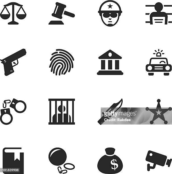 stockillustraties, clipart, cartoons en iconen met justice and law silhouette icons - handcuffs