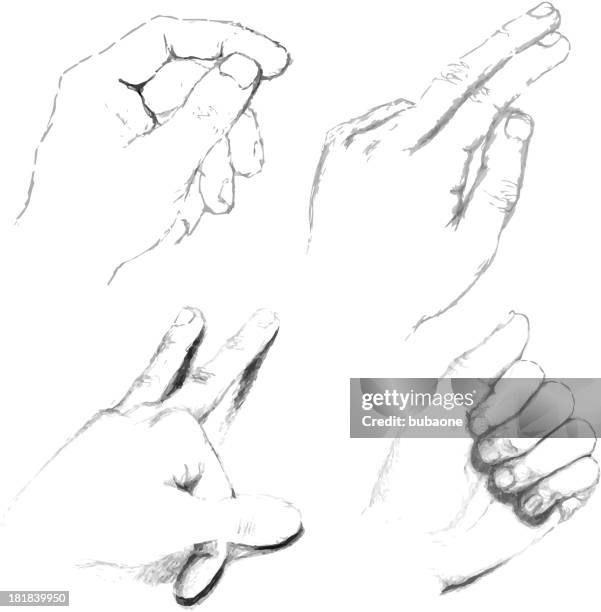 menschliche hände schwarz & white stift skizze - kleiner finger stock-grafiken, -clipart, -cartoons und -symbole