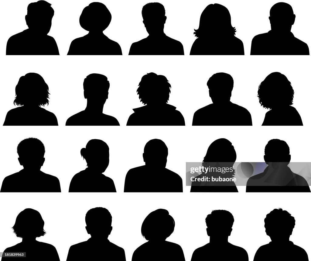 Individuelle Silhouette menschlichen Gesichtern & Schwarz-Weiß Vektor icon-set