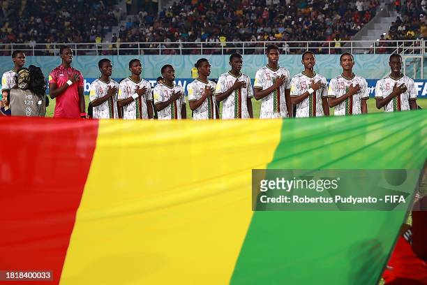 Players of Mali line up during the FIFA U-17 World Cup Semi Final match between France and Mali at Manahan Stadium on November 28, 2023 in Surakarta,...