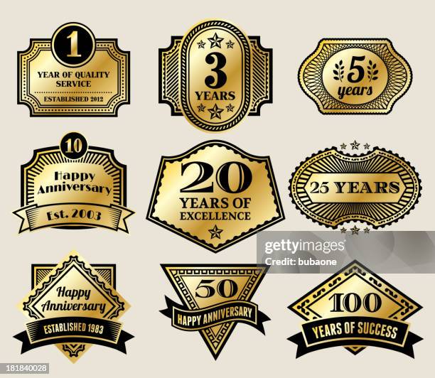 vintage anniversary gold badges - service anniversary stock illustrations