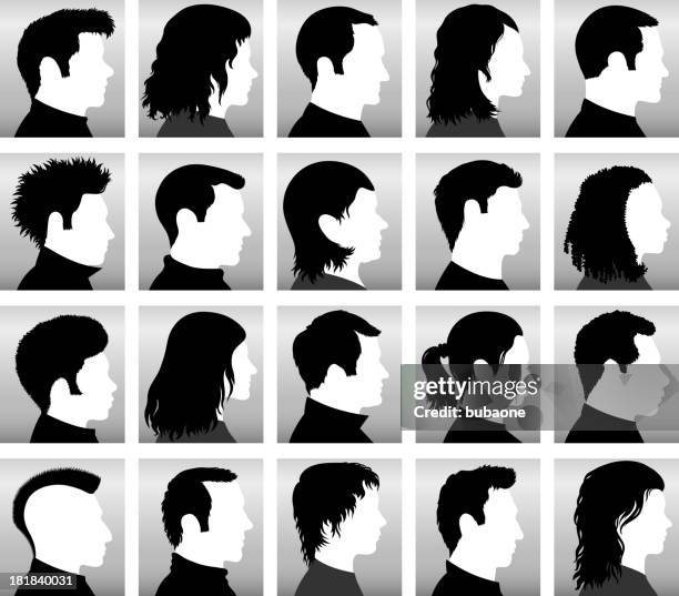 stockillustraties, clipart, cartoons en iconen met customized profile of faces with hairstyles black & white icons - sideburn