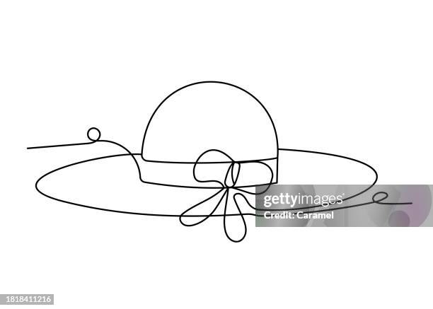 boater hat continuous line icon - fedora stock illustrations