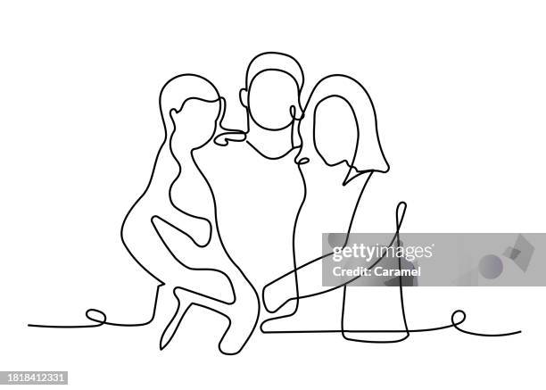 a happy family with one child. continuous line icon design for family related topics. - single line drawing woman stock illustrations