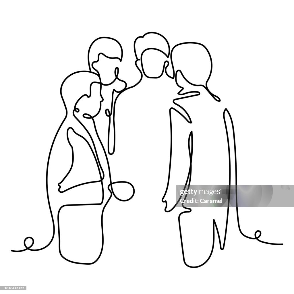 Meeting, Discussion, Brainstorming. Four colleagues gathered and discussing with each other.