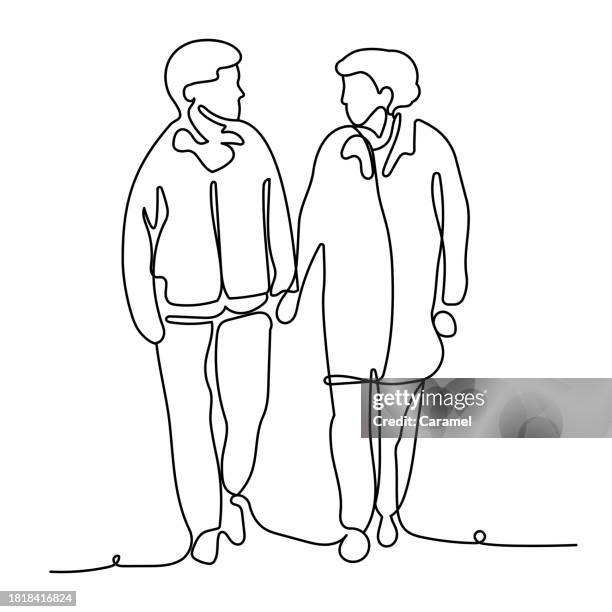 heterosexual couple continuous line icon - couple proposal stock illustrations