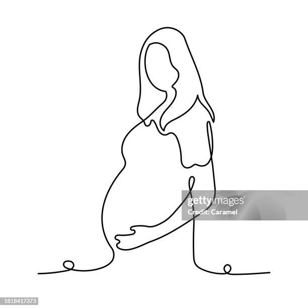 pregnant woman continuous line icon - single line drawing woman stock illustrations