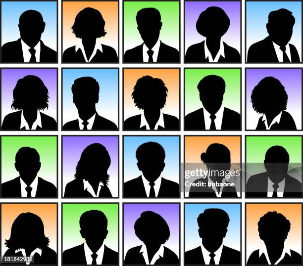 customized faces with hairstyles black & white vector icon set - shaved head stock illustrations