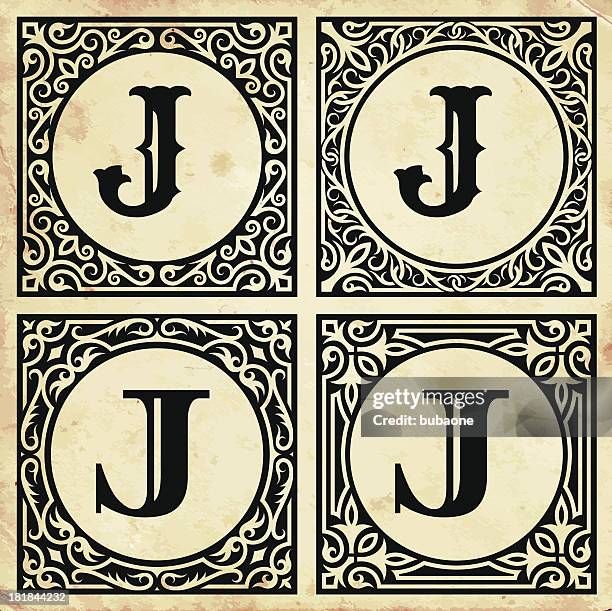 old paper with decorative letter j - j stock illustrations