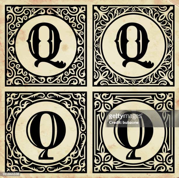 altes papier mit dekorativen buchstabe q - q and a stock-grafiken, -clipart, -cartoons und -symbole