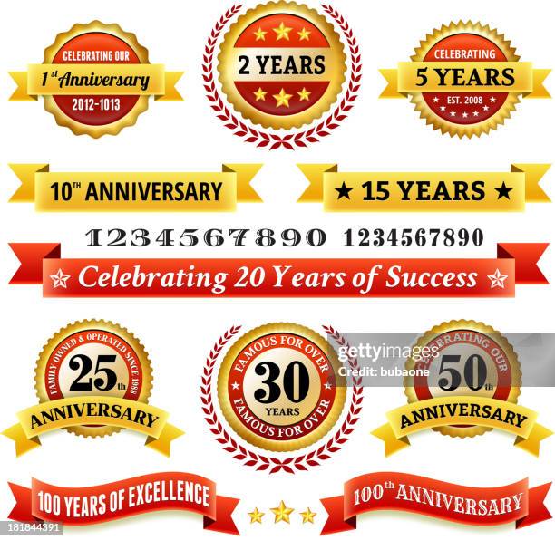 marriage anniversary badges royalty free vector icon set - golden jubilee stock illustrations