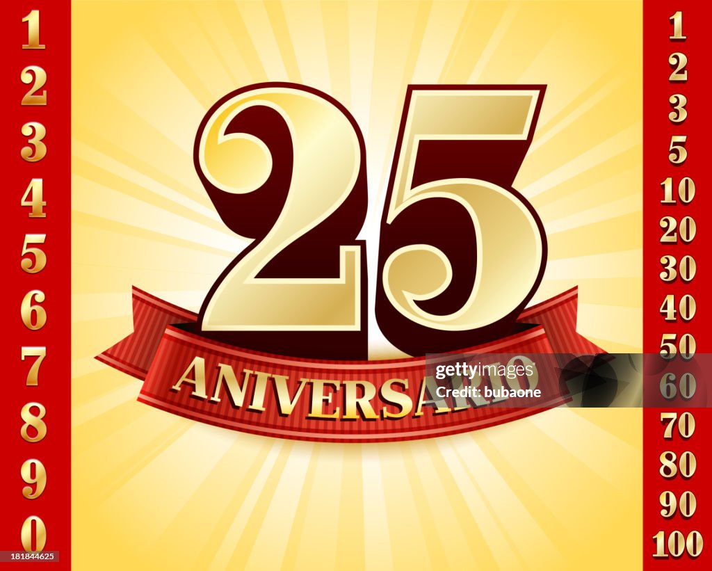 Spanish Language Anniversary Badges Red and Gold Collection Background