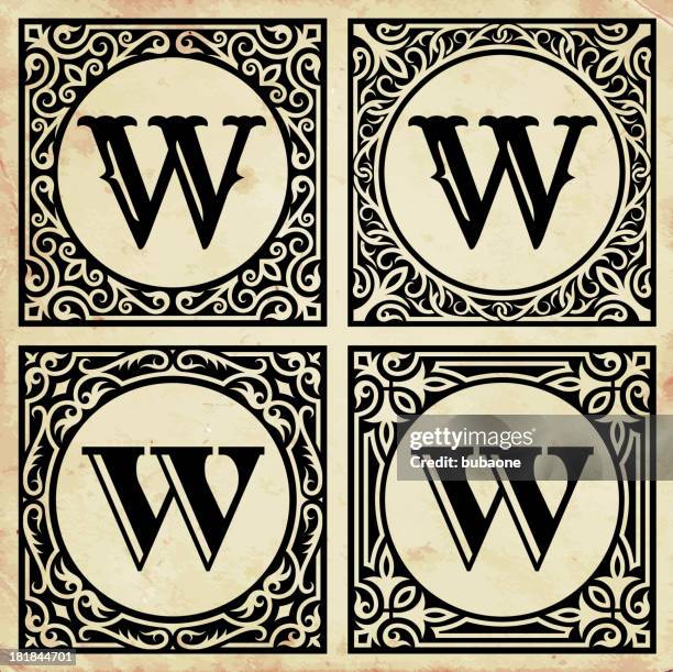 old paper with decorative letter w - the w stock illustrations