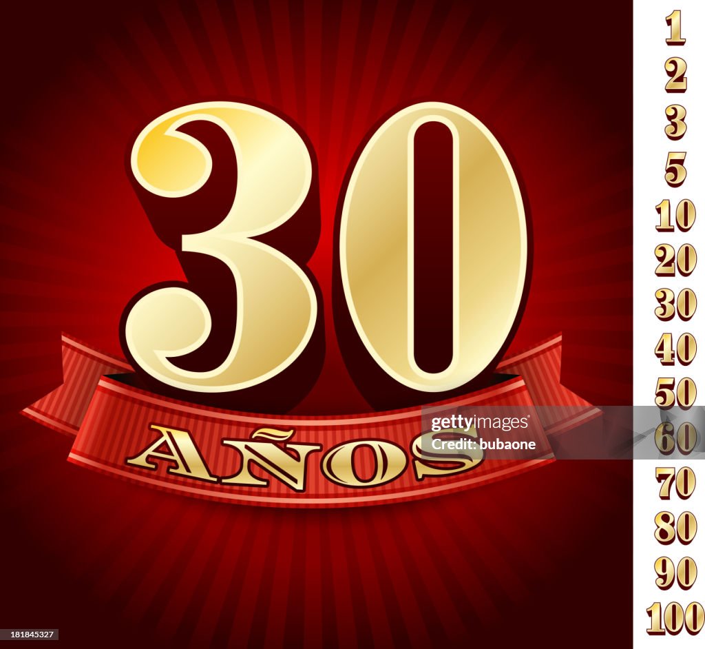Spanish Language Anniversary Badges Red royalty free vector graphic
