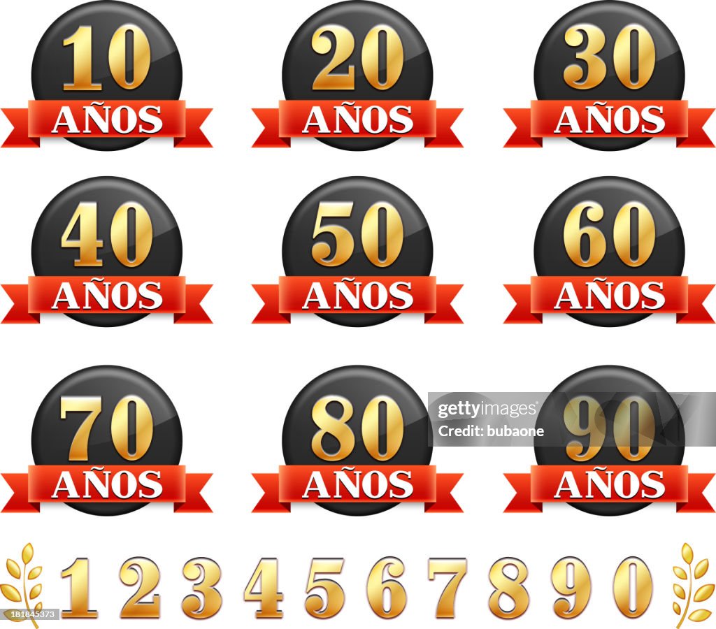 Spanish Language Anniversary Badges Red royalty free vector graphic