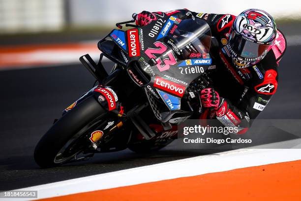 Enea Bastianini of Italy and Ducati Lenovo Team in action on track during the MotoGP Test in Valencia at Ricardo Tormo Circuit on November 28, 2023...