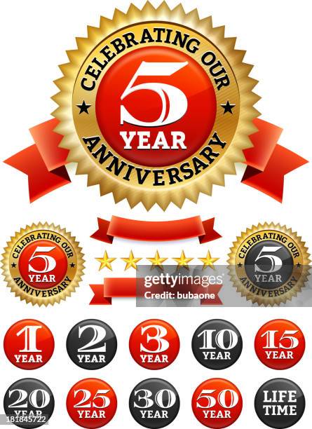 stockillustraties, clipart, cartoons en iconen met custom anniversary badges red and gold collection - 30 39 jaar