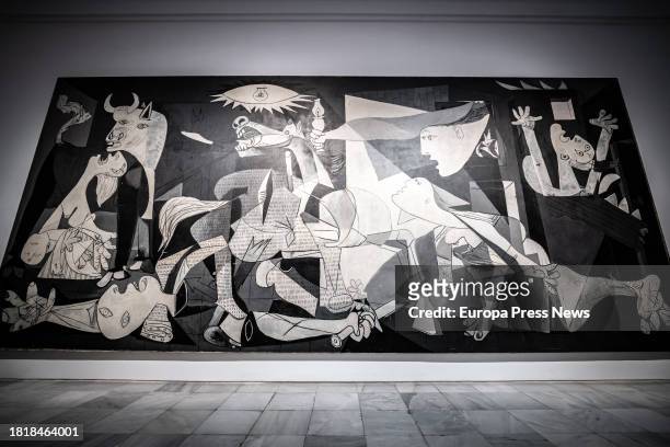 View of Pablo Picasso's 'Guernica' during the presentation of the 'Picasso Celebration' coin collection, to commemorate the 50th anniversary of Pablo...
