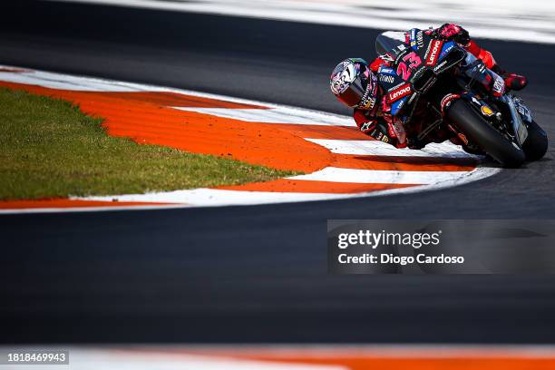 Enea Bastianini of Italy and Ducati Lenovo Team in action on track during the MotoGP Test in Valencia at Ricardo Tormo Circuit on November 28, 2023...