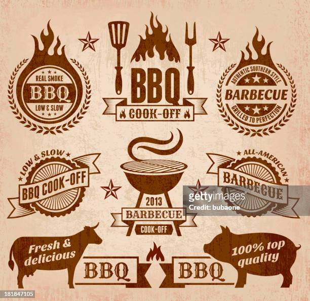 vector summer barbecue icon collection - beef stock illustrations