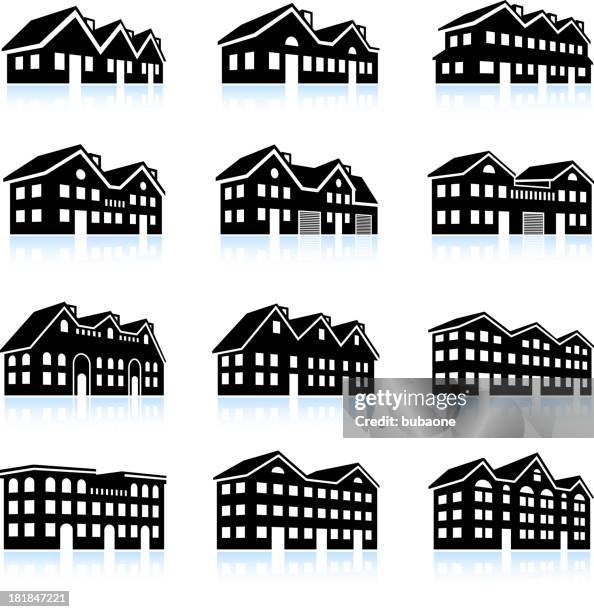 3-d vector icon set of apartment complexes - terraced house stock illustrations