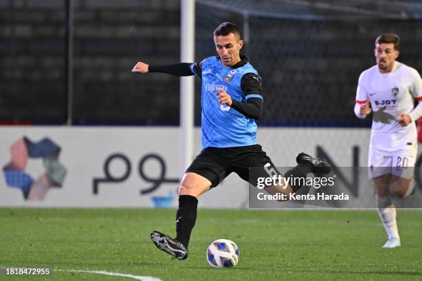 Joao Schmidt Urbano of Kawasaki Frontale in action during the AFC Champions League Group I match between Kawasaki Frontale and Johor Darul Ta'zim at...