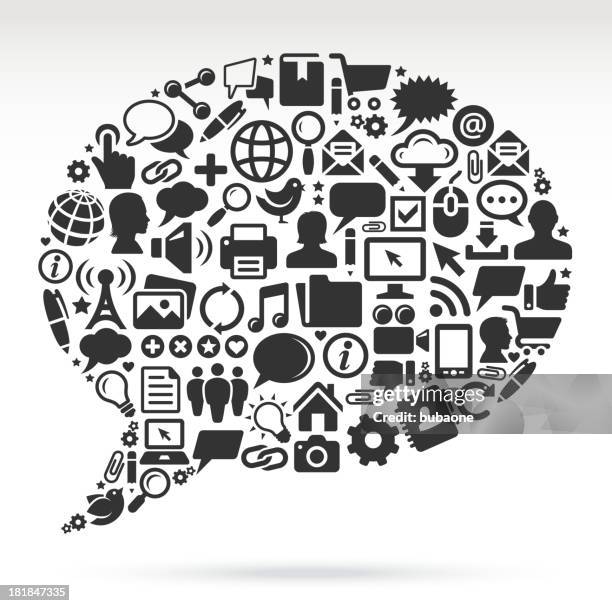internet and communication chat bubble with black & white icons - click like stock illustrations