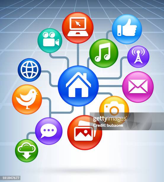 social networking and internet color royalty free vector icon set - computer screens multiple stock illustrations