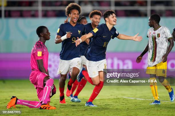 Ismail Bouneb of France celebrates scoring their second goal during the FIFA U-17 World Cup Semi Final match between France and Mali at Manahan...