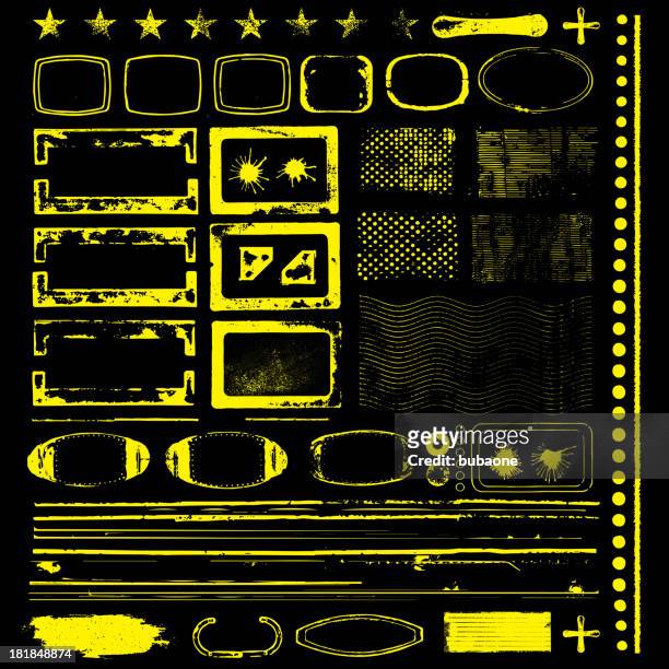various black and yellow grunge shapes - garbage flecked stock illustrations