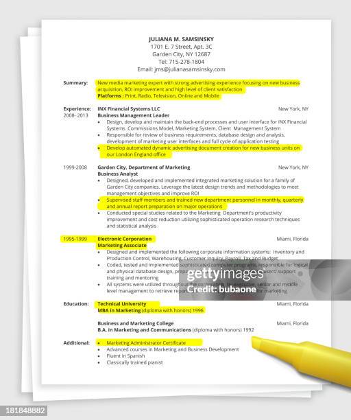 resume on white looseleaf paper - cv stock illustrations