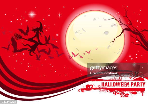 witch silhouette on moon - dead tree stock illustrations
