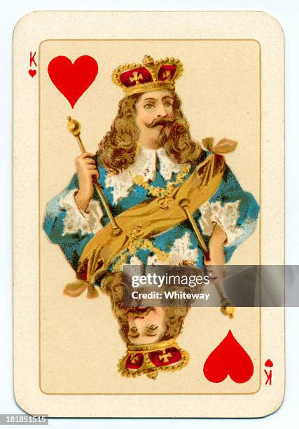 stockillustraties, clipart, cartoons en iconen met stuart king of hearts playing card goodall 1895 - king card