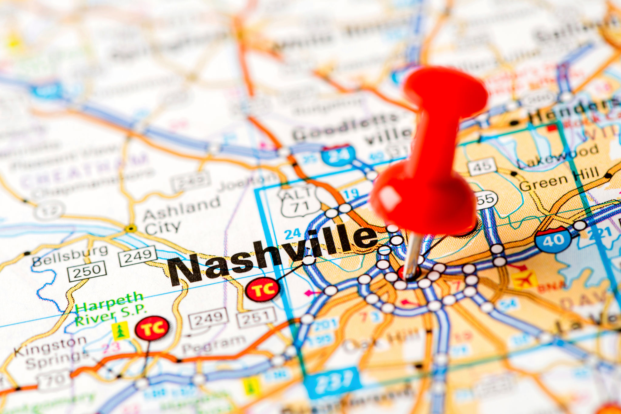 US capital cities on map series: Nashville, TN US capital cities on map series: Nashville, TN